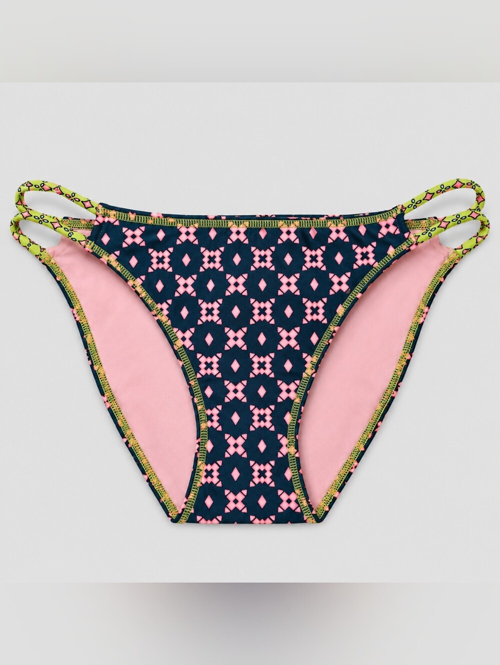 Xhilaration Bikini Bottom Medium Green Coral Geometric Strappy Swim Brief NWT